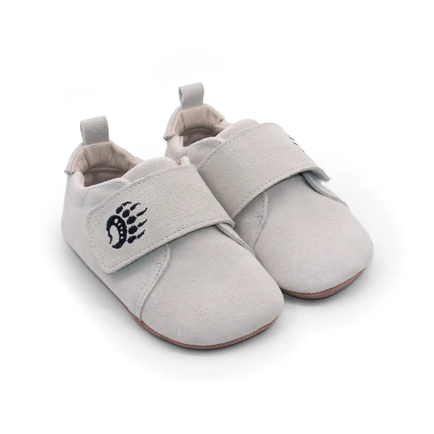 Light gray Bearfoot Cub SV Cloud toddler shoe with soft fabric upper and flexible sole, designed for comfortable early walking.