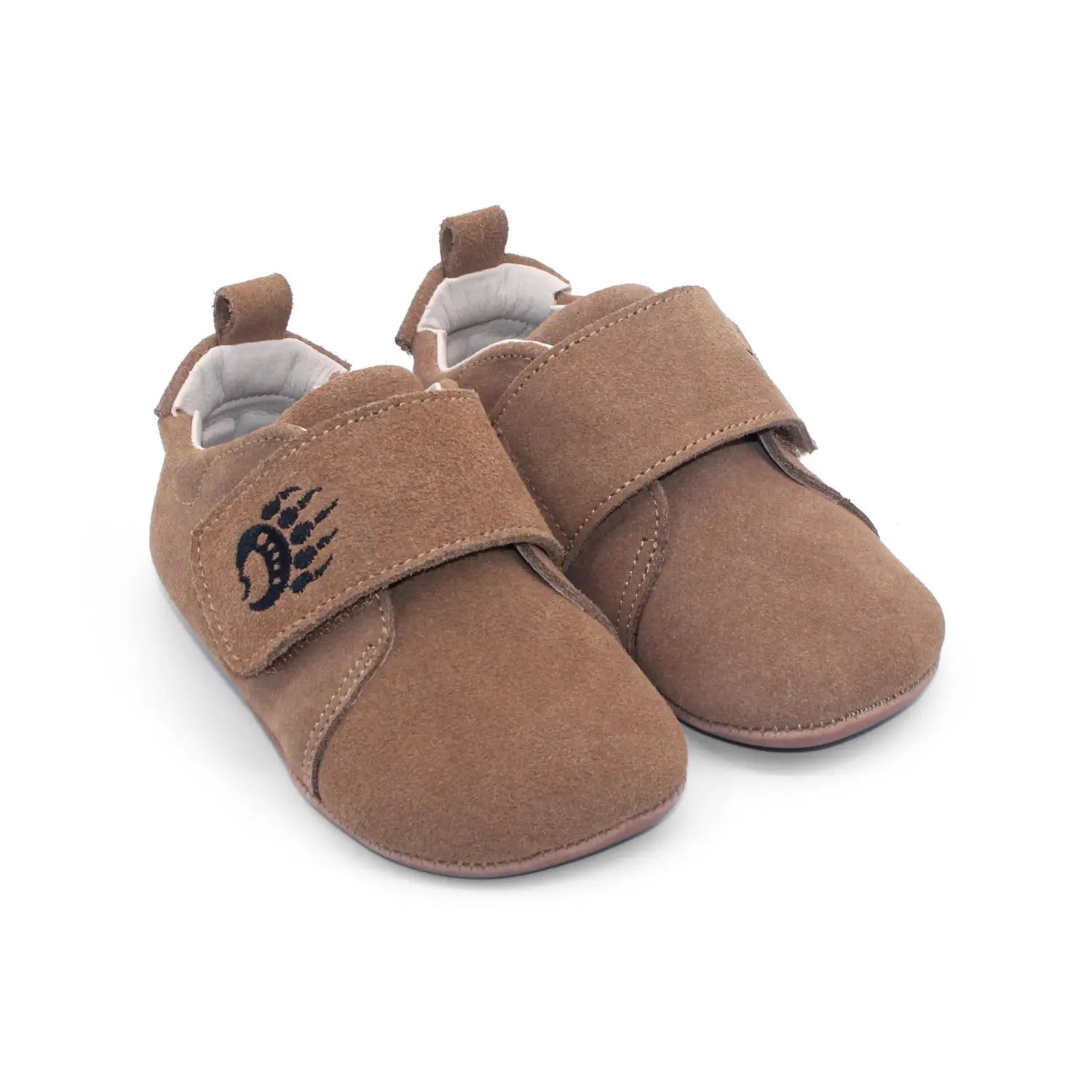 Bearfoot Cub SV toddler shoe in oak brown suede, featuring soft sole and Velcro strap for easy toddler wear.