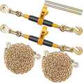 Ratchet Chain Binder 2PCS, 3/8"-1/2" Heavy Duty Load Binders, with G80 Chains 12000 lbs Secure Load Limit, Labor-saving Anti-skid Handle, Tie Down Hauling Chain Binders for Flatbed Truck Trailer