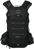 Osprey Raven 10 black hydration pack featuring adjustable straps and a streamlined design for outdoor adventures.
