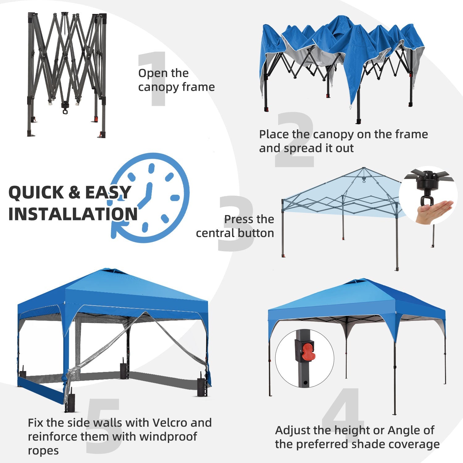 Ainfox 12ft x12ft Pop Up Canopy With 4 transparent sidewalls Outside Canopy with Wheeled Carry Bag, Bonus 8 Stakes and 4 Ropes