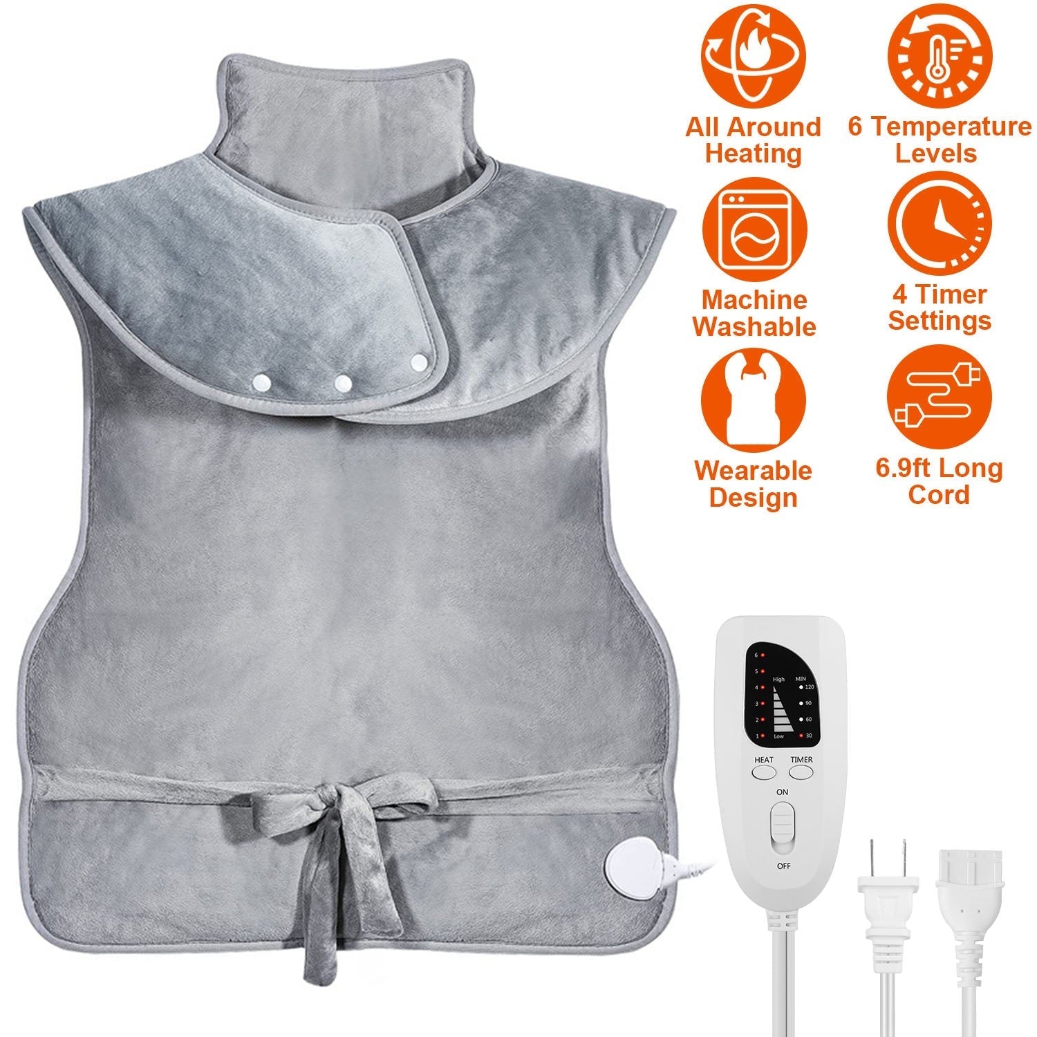 36.6x22in Electric Heating Wrap for Neck Shoulder Fast Heating Pad Mat Heated Neck Wrap for Back Pain Relief with 6 Temperature Settings 4 Timer Modes - OVERLANDERS Outfitter