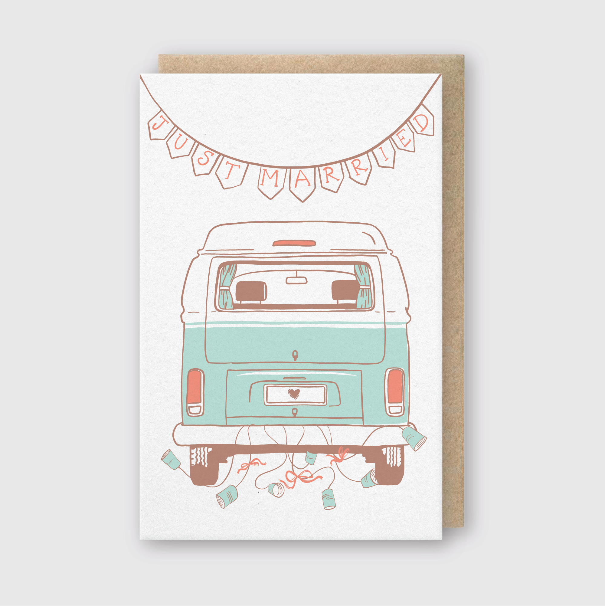 Just Married camper van wedding card by Pike Street Press featuring a charming van design for celebrating newlyweds.