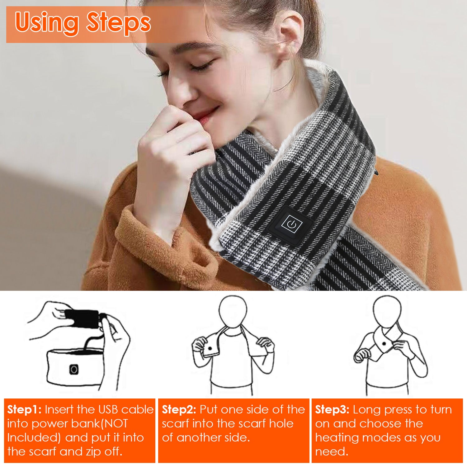 Electric Heated Scarf USB Heating Neck Wrap Unisex Winter Heated Neck Shawl Soft Warm Scarves w/ 3 Heating Modes - OVERLANDERS Outfitter