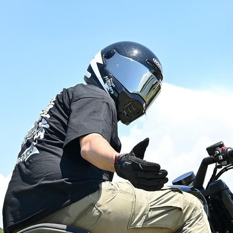 Decorative HVA™ Retro Full-Face Motorcycle Helmet by Bean's Moto Booth, showcasing vintage-inspired design with colorful details.