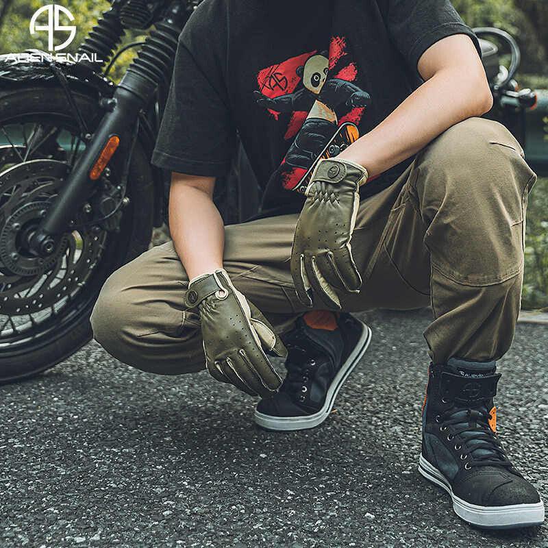Black ALIEN SNAIL™ motorcycle gloves with touchscreen-compatible sheepskin for added comfort, designed by Bean's Moto Booth.