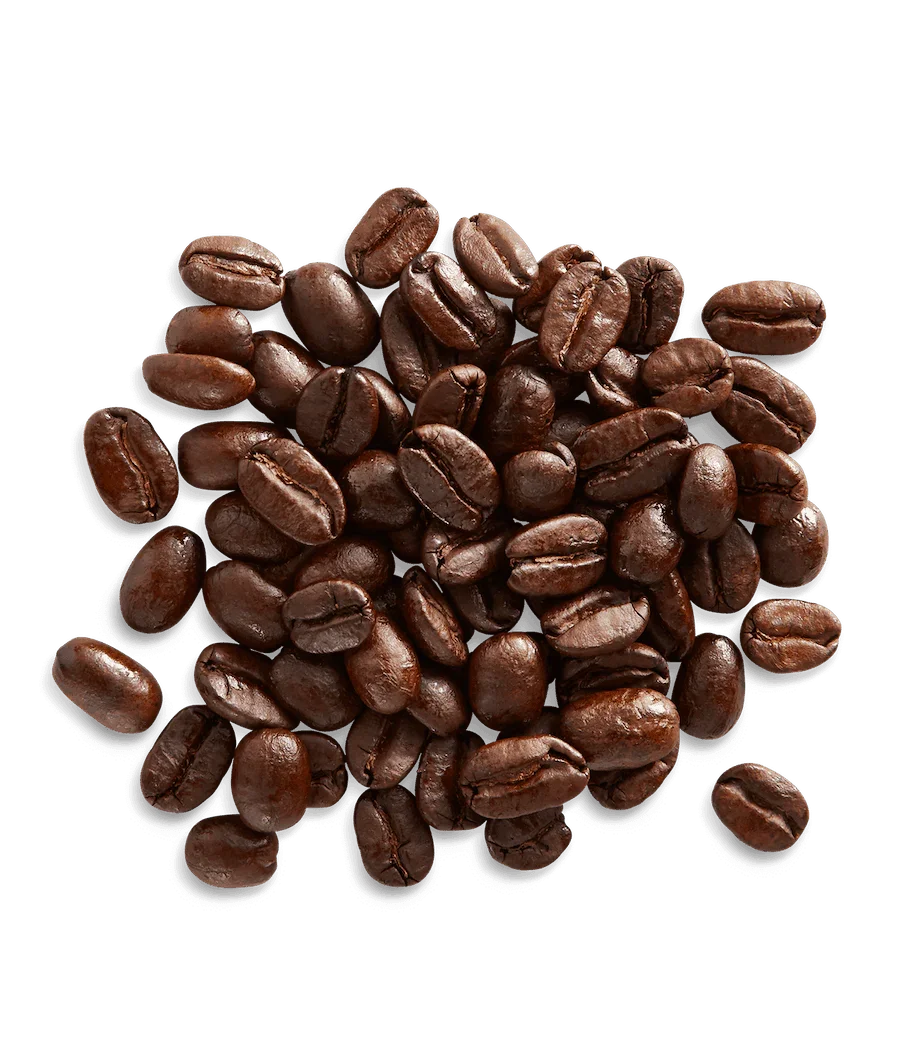 Dark Rocko Ethiopian Natural Process coffee beans in a darker roast by Iron Bean Coffee Company, showcasing rich color and texture.