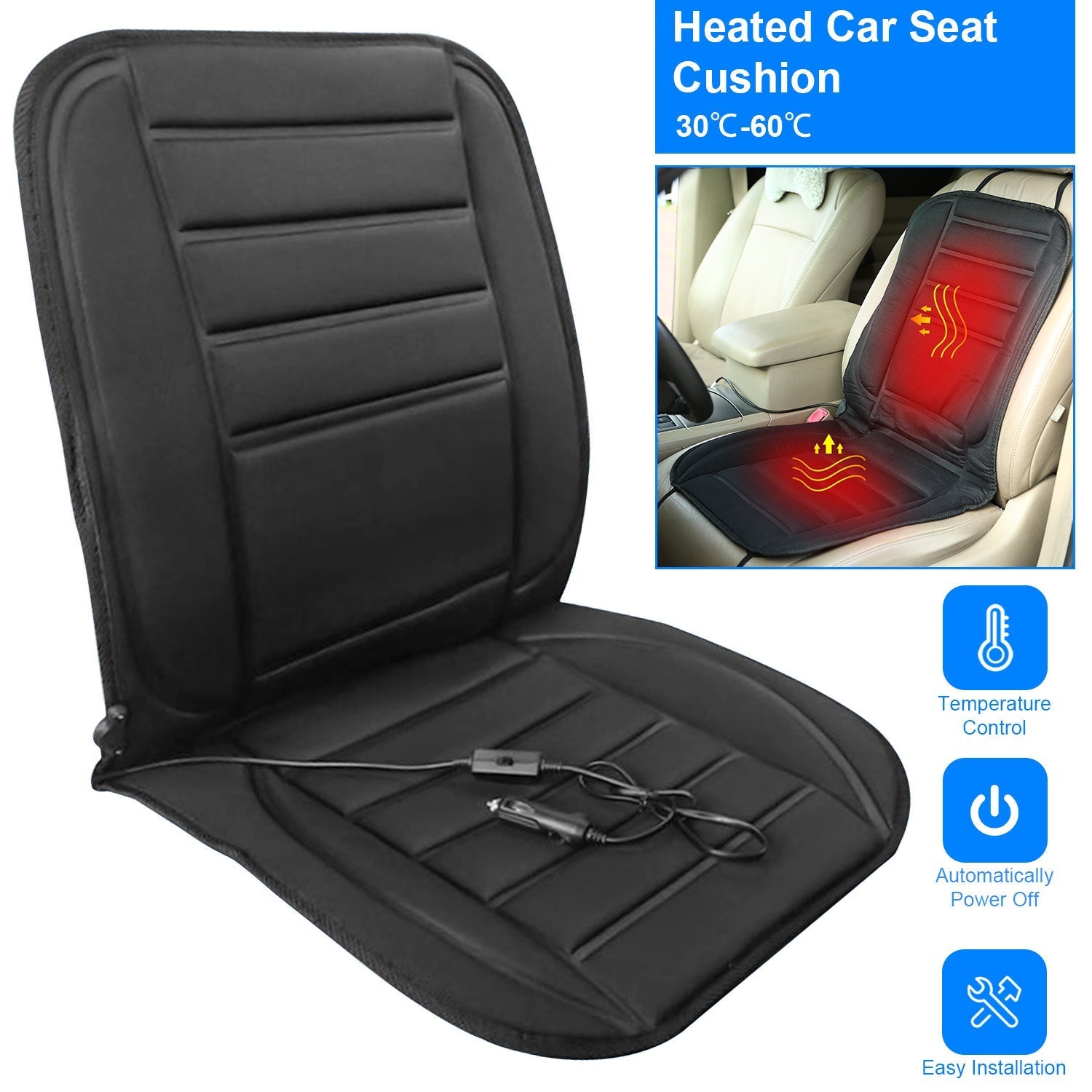 Heated Car Seat Cushion 12V Auto Seat Cover Warmer with Adjustable Temperature Controller for Cars Trucks Vans SUV - OVERLANDERS Outfitter