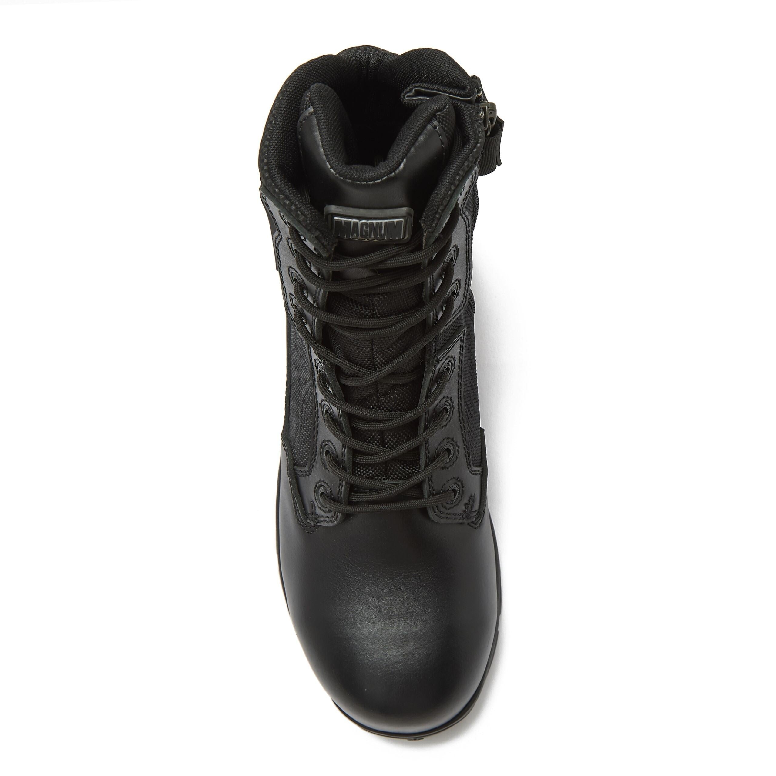 Magnum Boots Strike Force 8-inch waterproof tactical work boots with durable leather and reinforced soles for outdoor use.