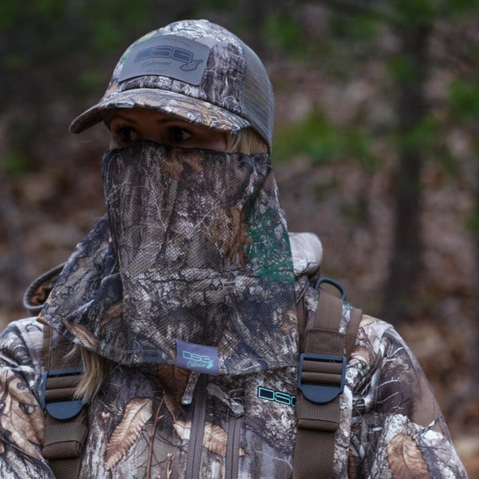 Mesh face mask by DSG OUTERWEAR with breathable mesh fabric and adjustable ear straps for comfortable fit.