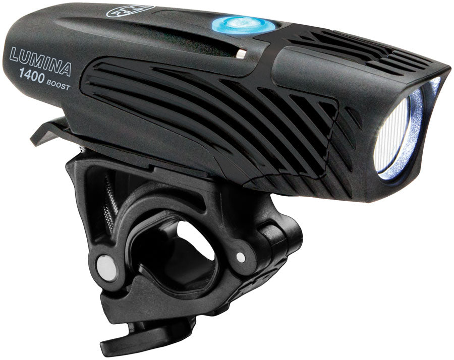 NiteRider Lumina Boost 1400 headlight with a sleek design and bright LED light, perfect for nighttime cycling.