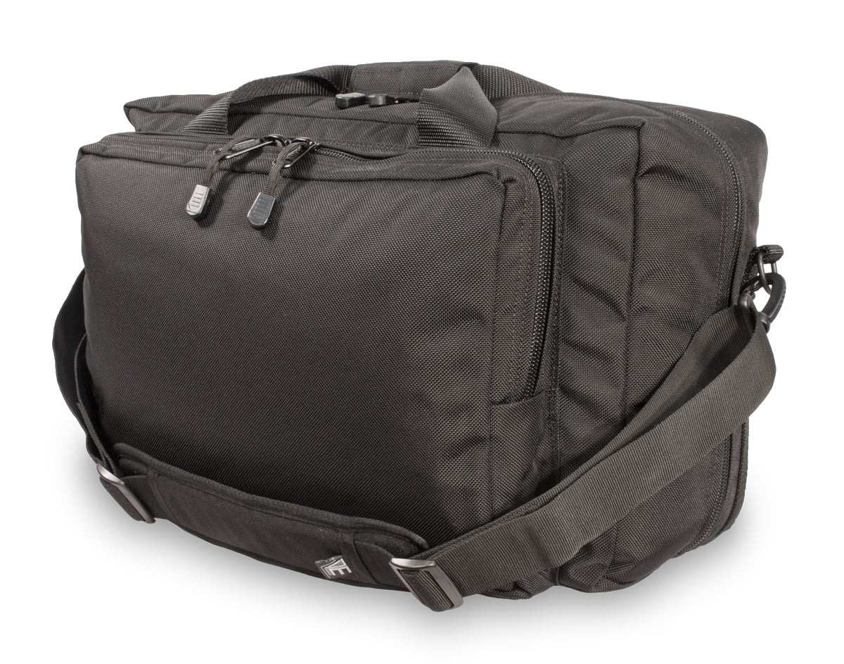Elite Survival Systems Ballistic Flight Bag in black, showcasing durable material and spacious compartments for travel.