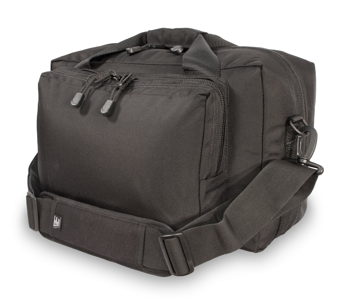 Elite Survival Systems ballistic flight bag in black with multiple compartments and durable handles, ideal for travel.