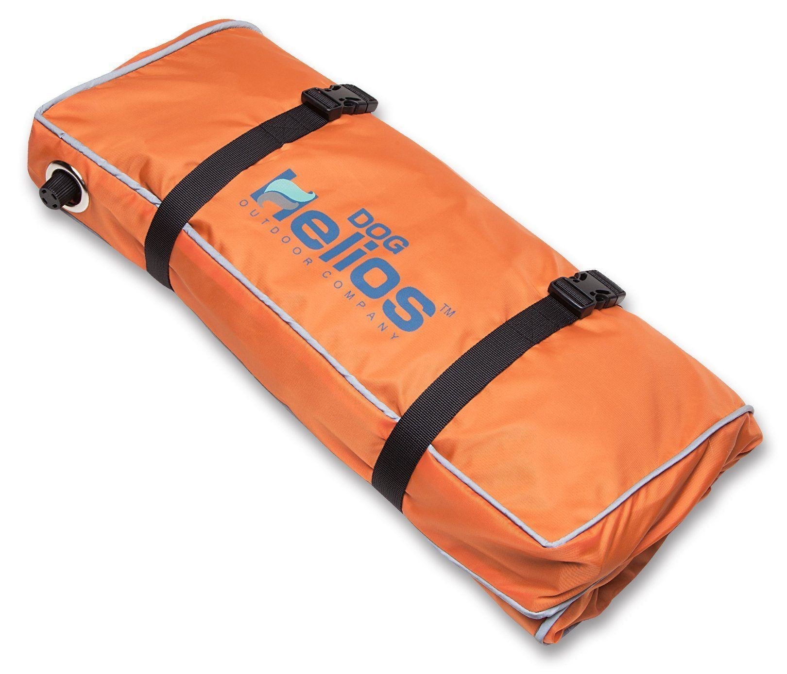 Dog Helios Aero-Inflatable waterproof folding pet bed by Pet Life, outdoors on a camping mat, ideal for travel and lounging.