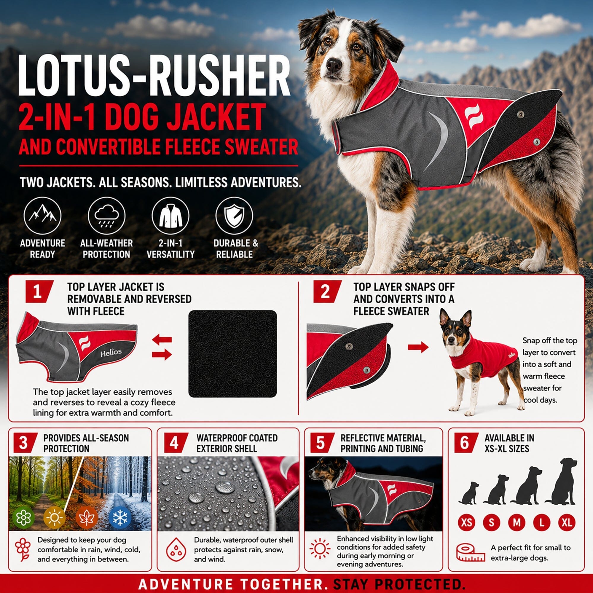Dog Helios ® Lotus-Rusher 2-in-1 Dual-Removable Layered Performance Dog Jacket - OVERLANDERS Outfitter