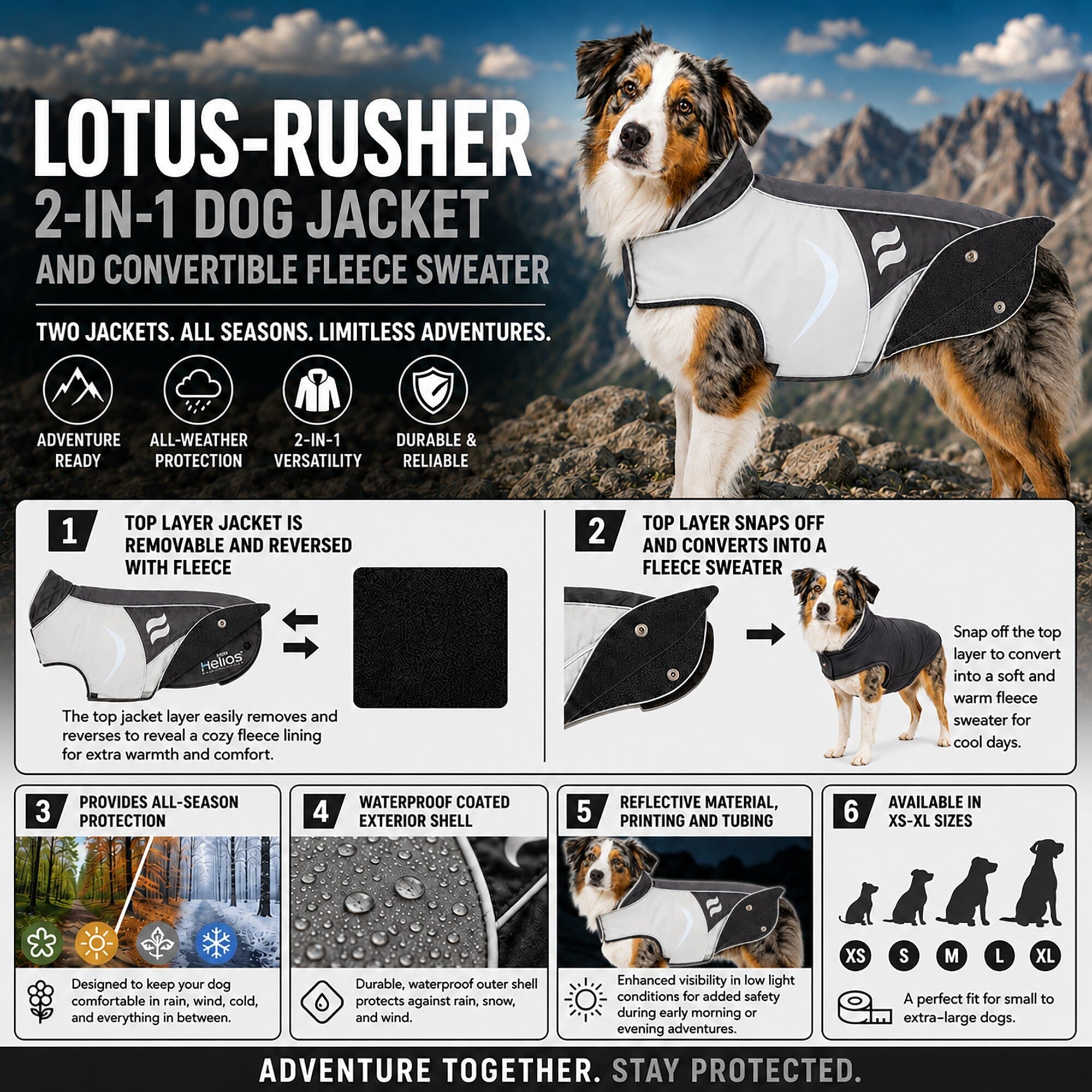 Dog Helios ® Lotus-Rusher 2-in-1 Dual-Removable Layered Performance Dog Jacket - OVERLANDERS Outfitter