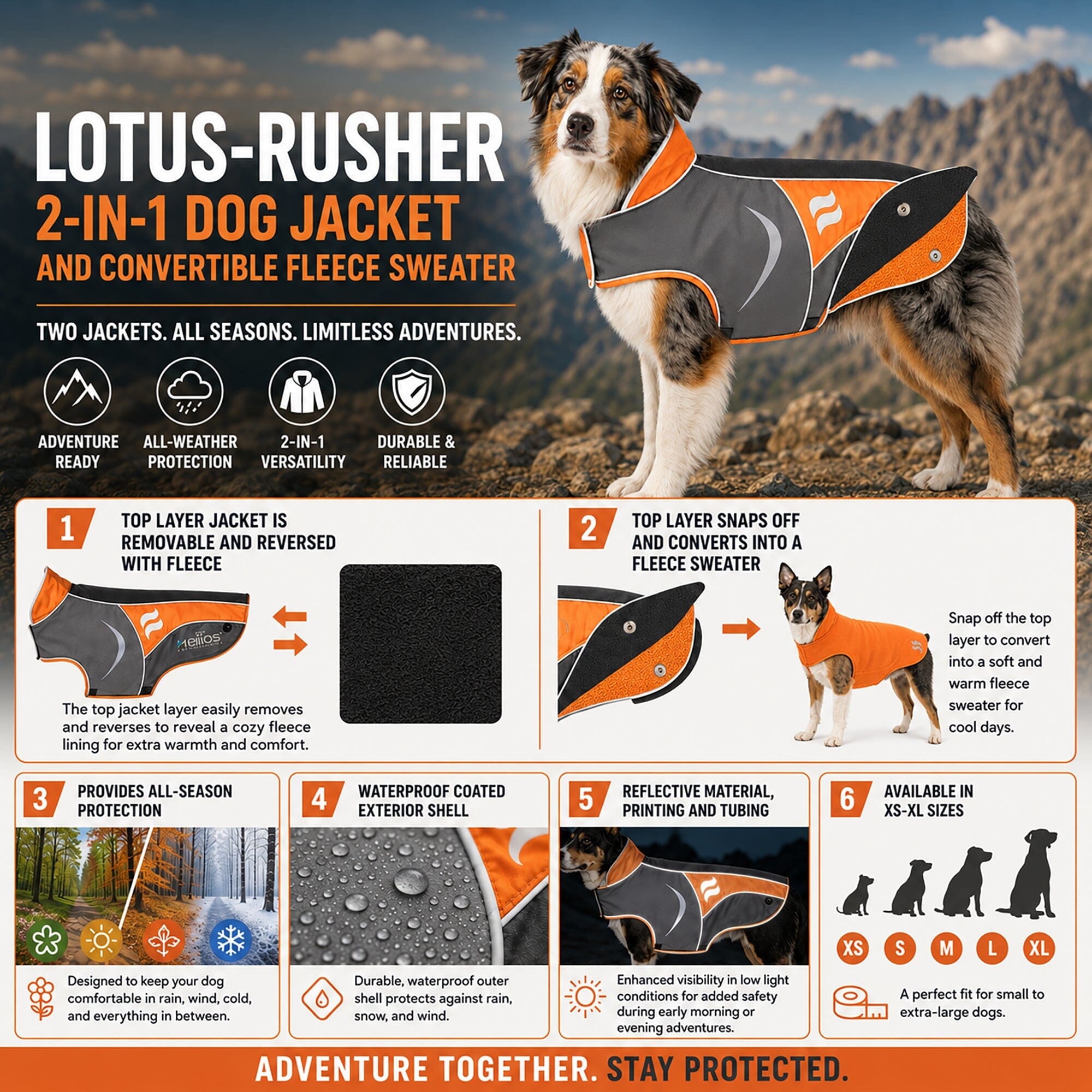 Dog Helios ® Lotus-Rusher 2-in-1 Dual-Removable Layered Performance Dog Jacket - OVERLANDERS Outfitter