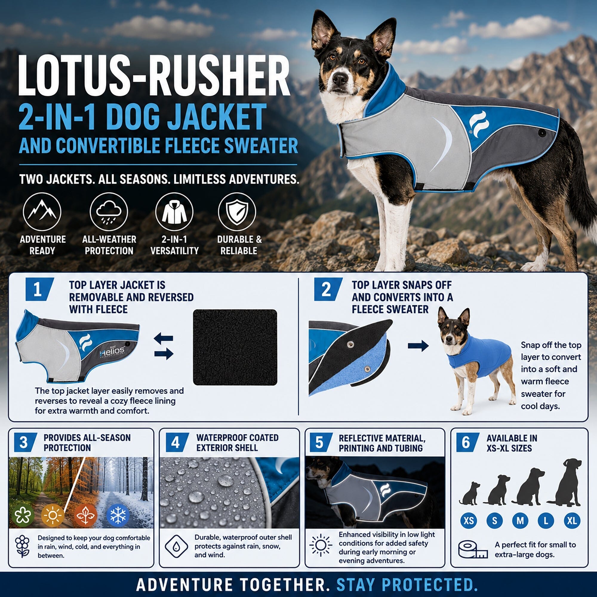 Dog Helios ® Lotus-Rusher 2-in-1 Dual-Removable Layered Performance Dog Jacket - OVERLANDERS Outfitter