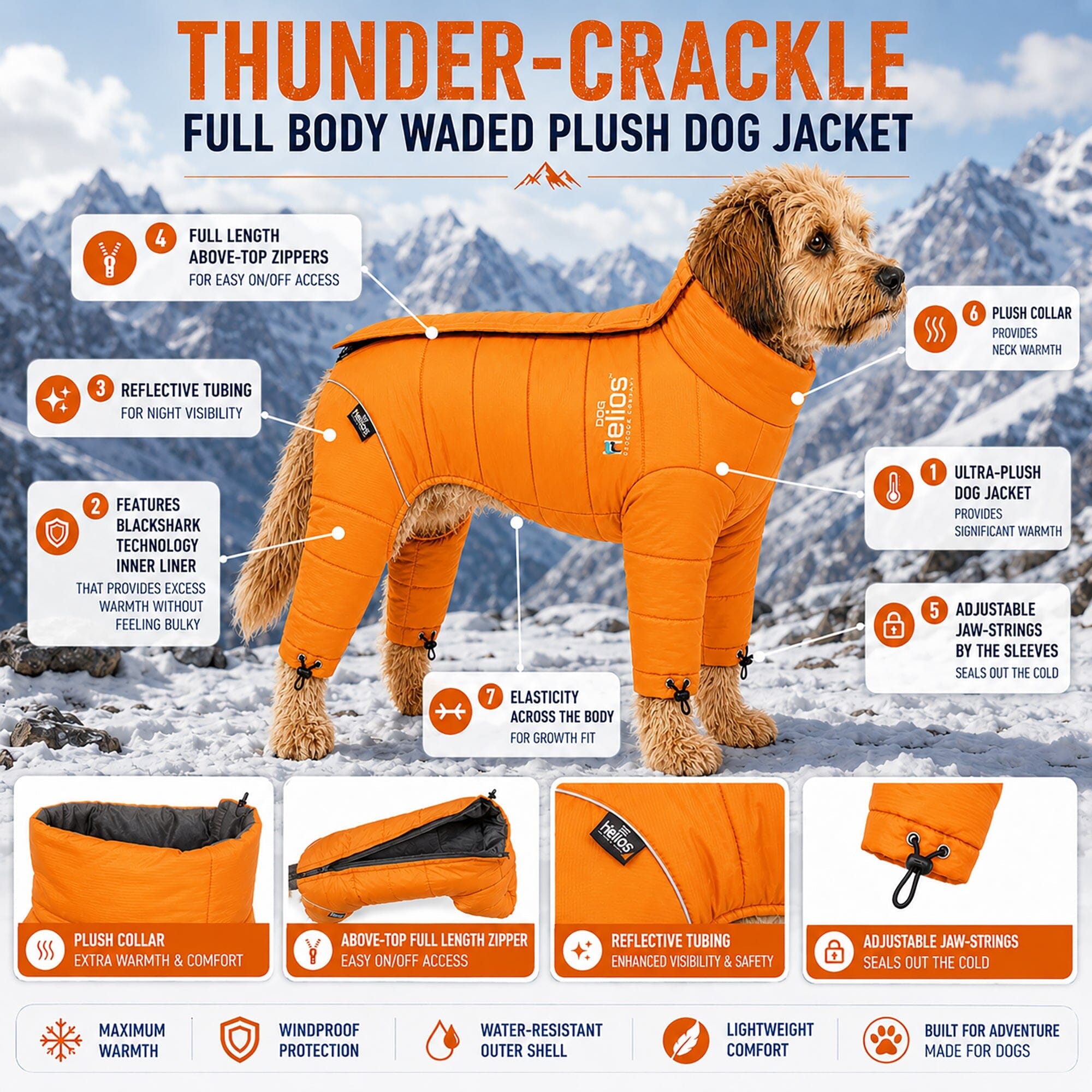 Dog Helios ® Thunder-crackle Adjustable and Reflective Full-Body Waded Winter Dog Jacket - OVERLANDERS Outfitter