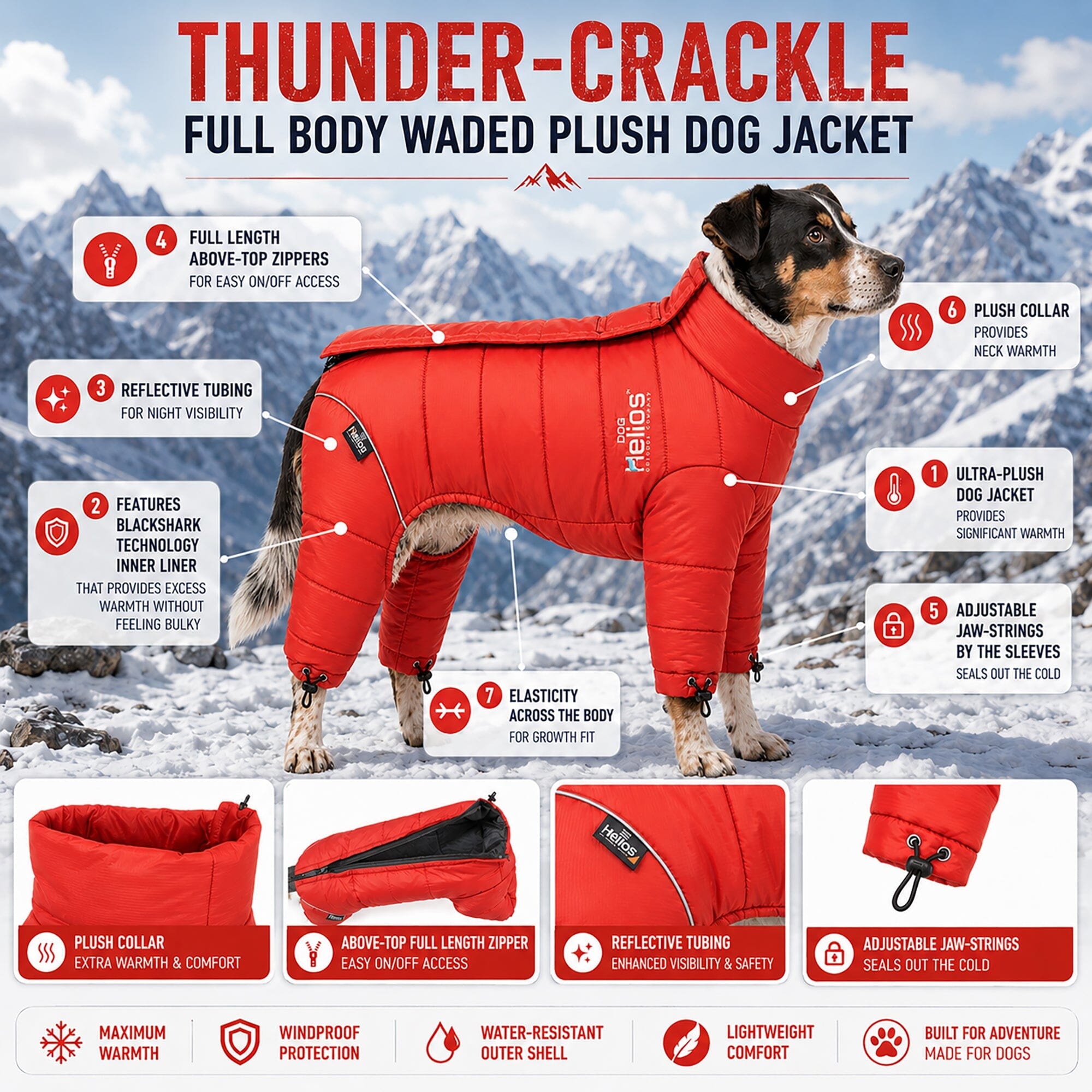 Dog Helios ® Thunder-crackle Adjustable and Reflective Full-Body Waded Winter Dog Jacket - OVERLANDERS Outfitter