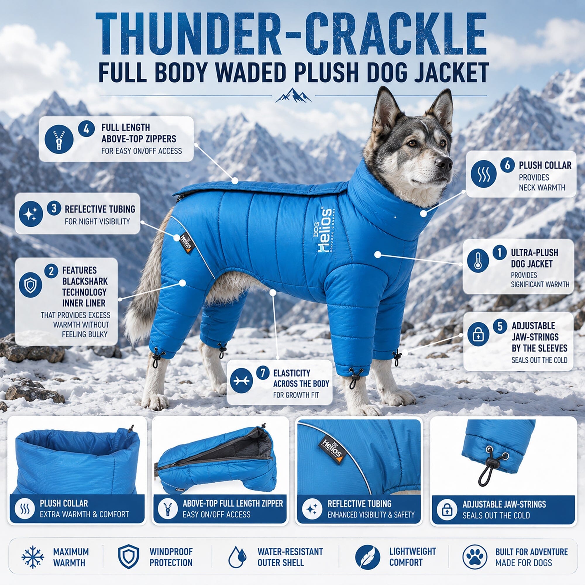 Dog Helios ® Thunder-crackle Adjustable and Reflective Full-Body Waded Winter Dog Jacket - OVERLANDERS Outfitter