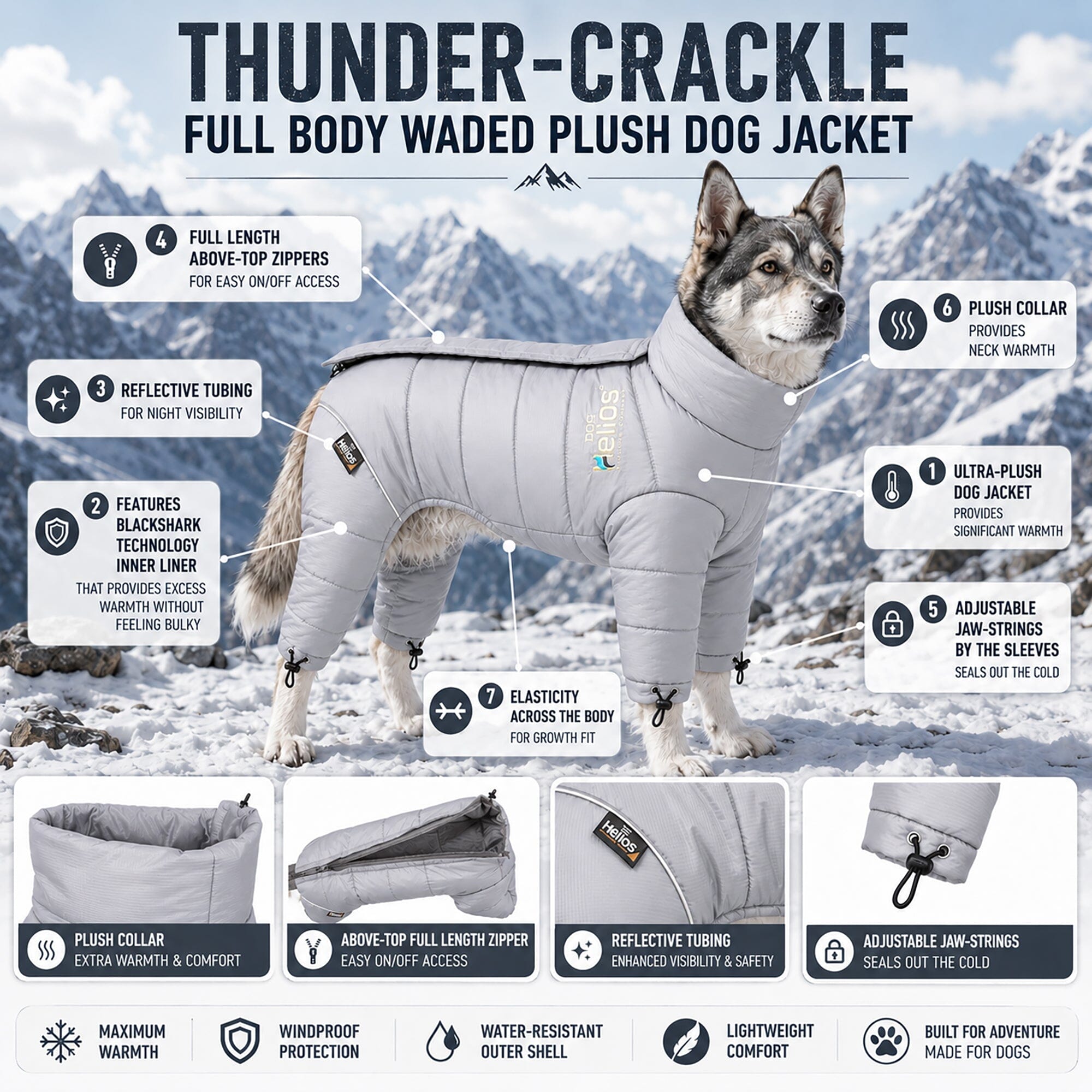 Dog Helios ® Thunder-crackle Adjustable and Reflective Full-Body Waded Winter Dog Jacket - OVERLANDERS Outfitter