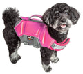 Reflective Pet Life dog life jacket vest in vibrant colors, featuring multi-point stitching for safety in water activities.