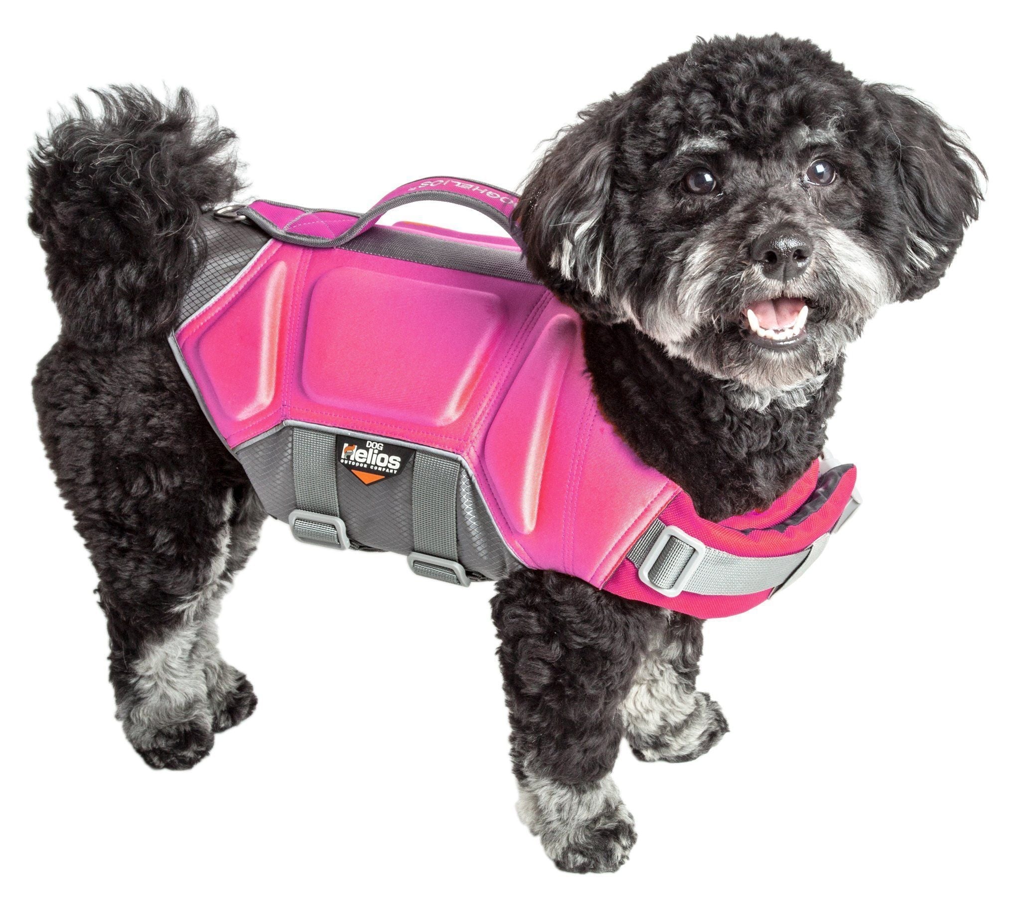 Reflective Pet Life dog life jacket vest in vibrant colors, featuring multi-point stitching for safety in water activities.