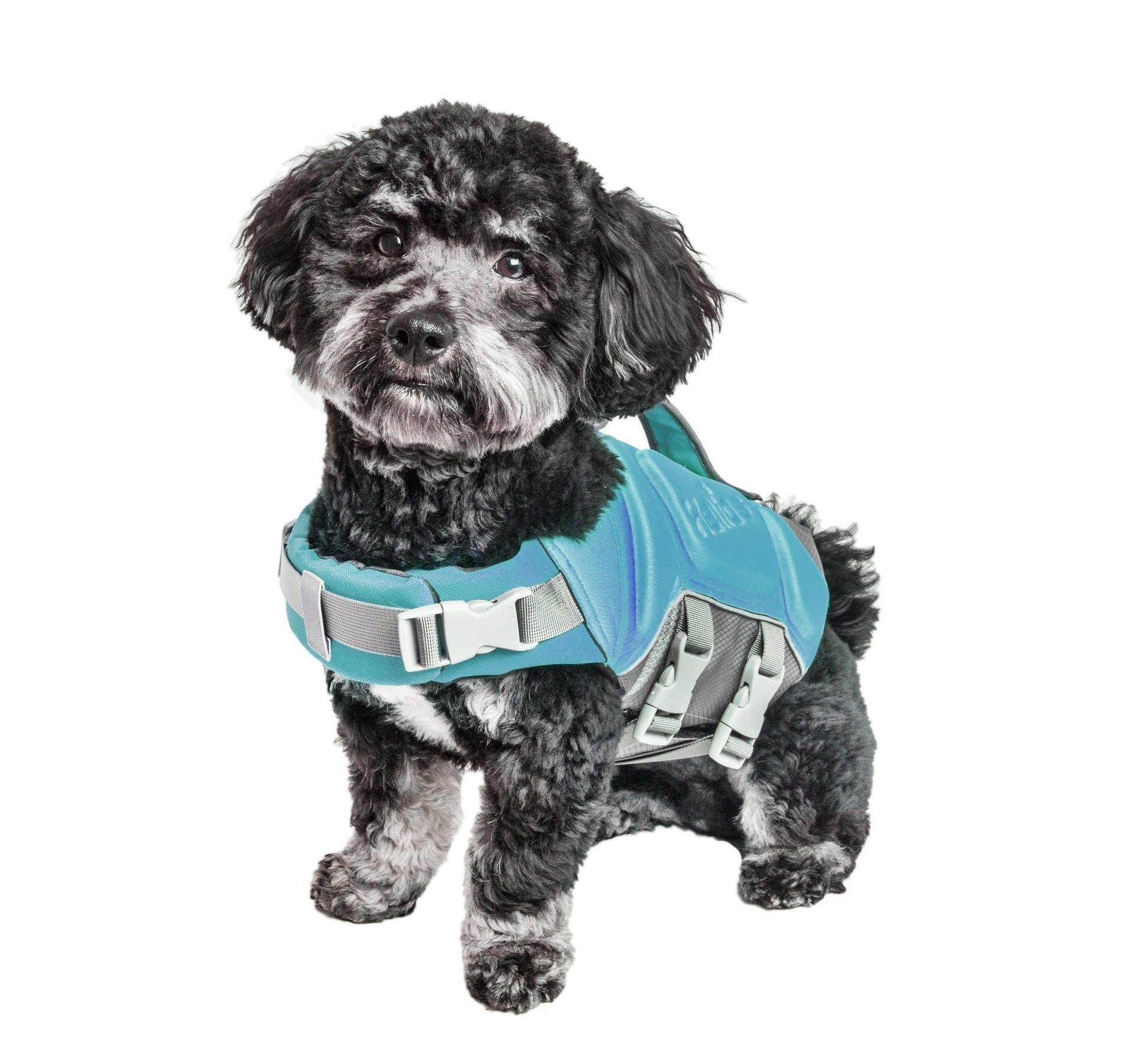 Reflective Pet Life dog life jacket vest featuring multi-point stitching for safety in water activities.
