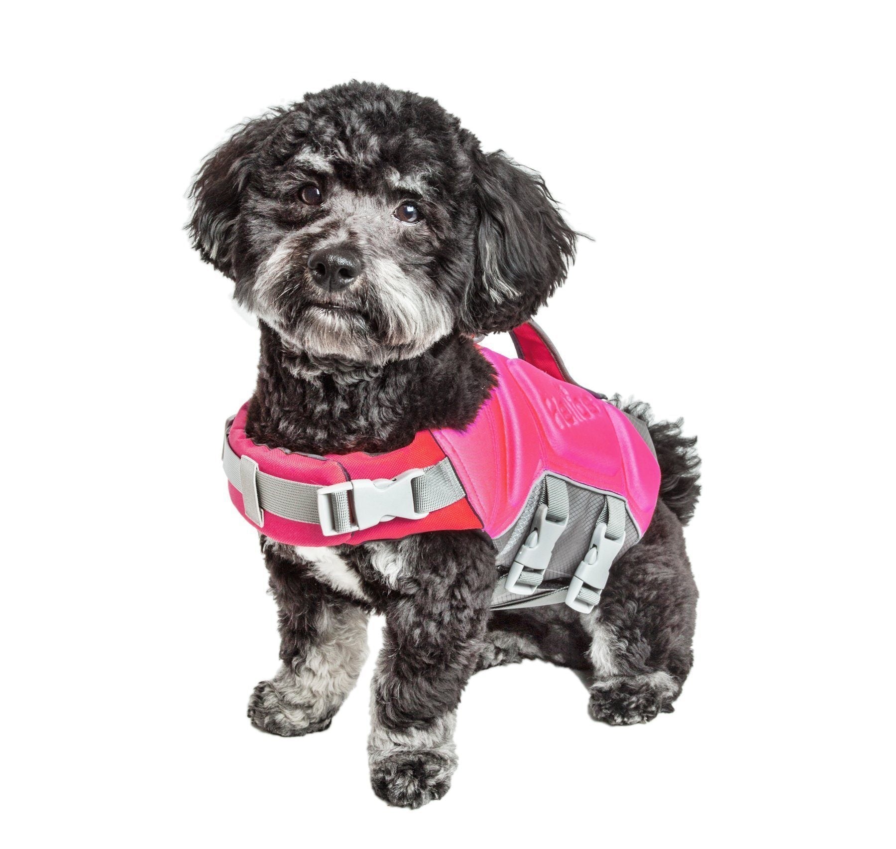 Reflective Pet Life dog life jacket vest with multi-point stitching, designed for safety in water activities.