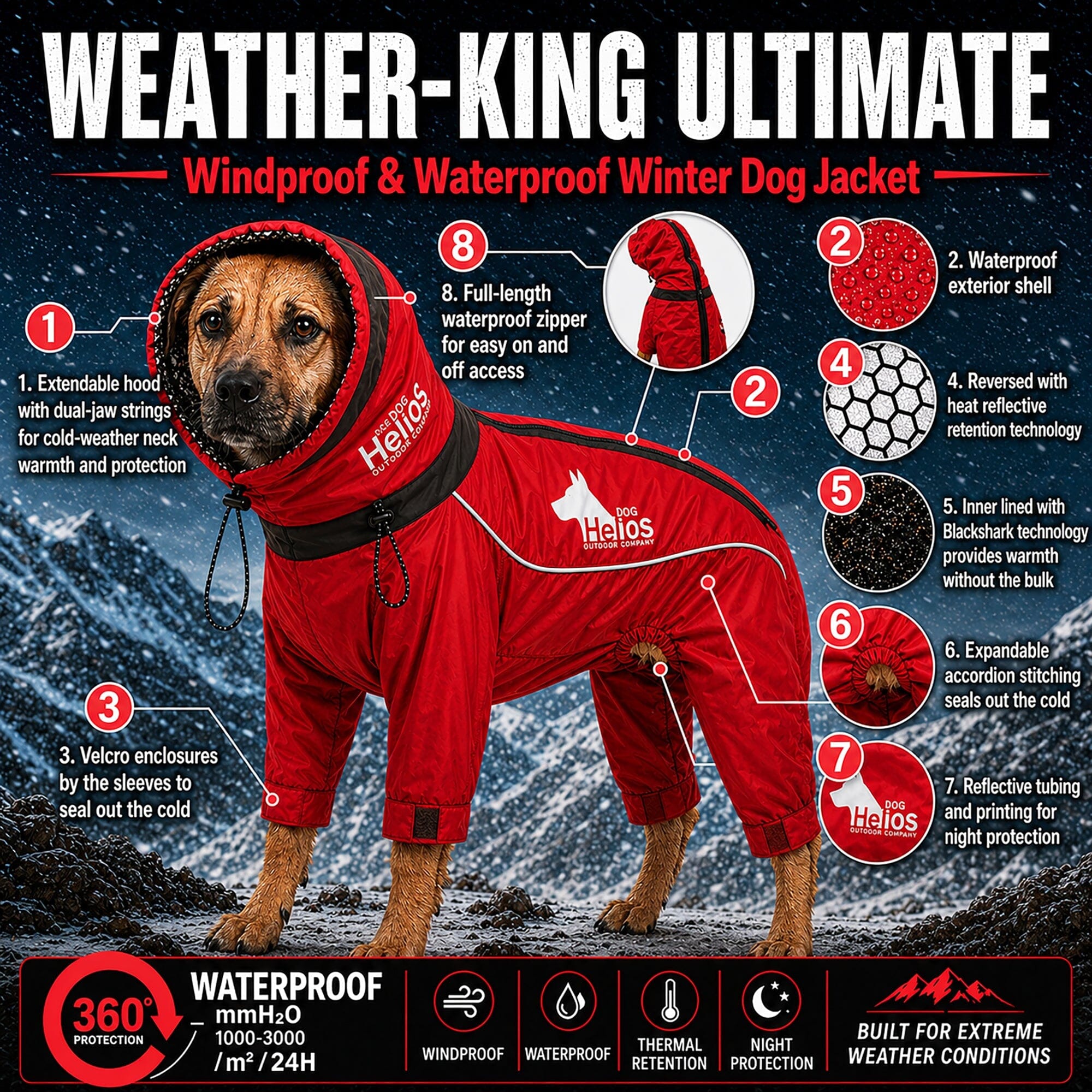 Dog Helios ® Weather-King Ultimate Windproof Full Body Winter Dog Jacket - OVERLANDERS Outfitter