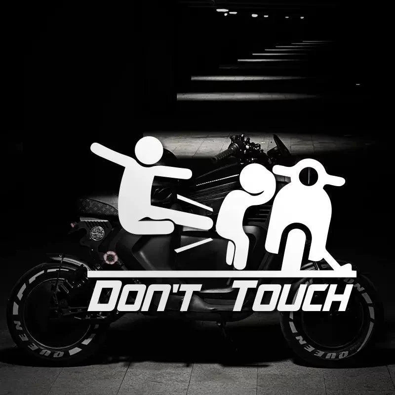 Black "Don't Touch" sticker by Bean's Moto Booth featuring bold white text on a rectangular adhesive label.