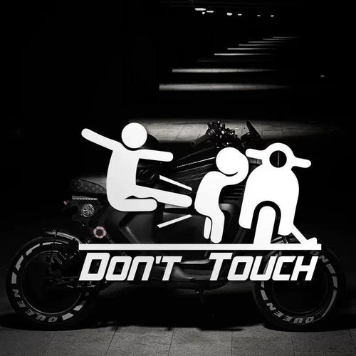 Black "Don't Touch" sticker by Bean's Moto Booth featuring bold white text on a rectangular adhesive label.