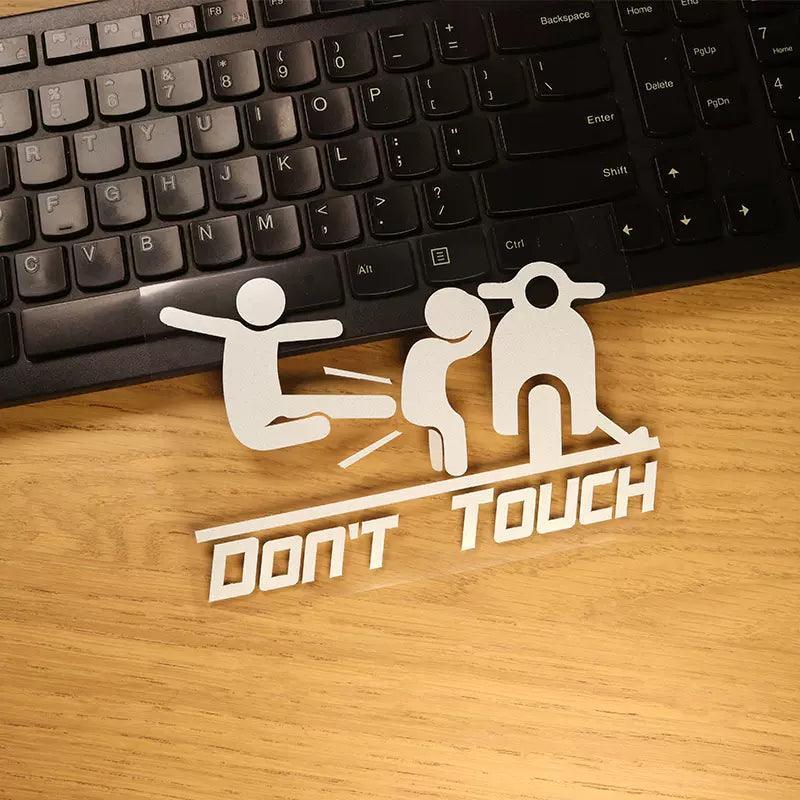 "Bean's Moto Booth 'Don't Touch' sticker featuring bold black text on a white background for motorcycle safety or decoration."