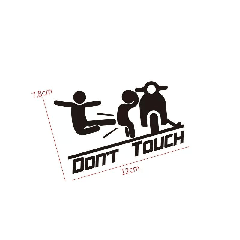 Black "Don't Touch" sticker by Bean's Moto Booth featuring bold white text on a clear adhesive background.