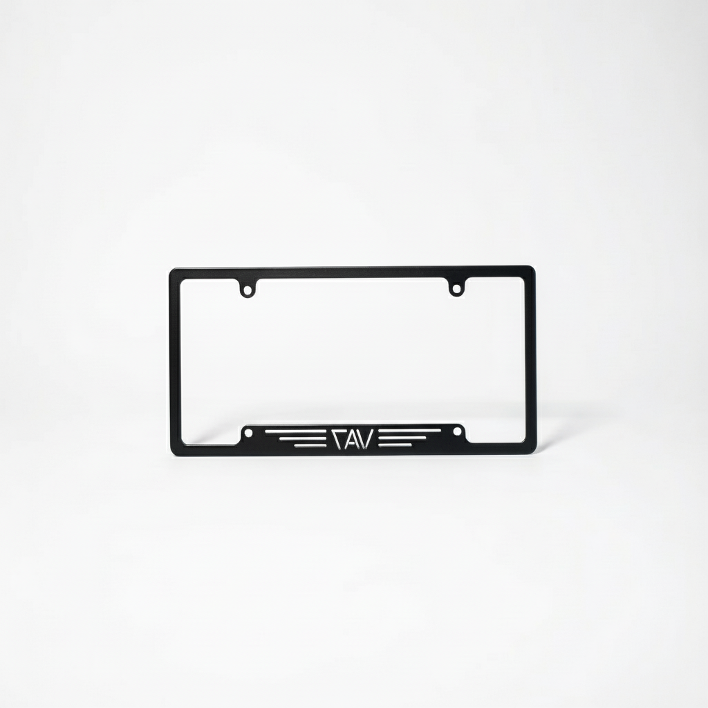 Canyon Adventure Vans CAV license plate holder made in Utah, durable metal mount for vehicle license plates.