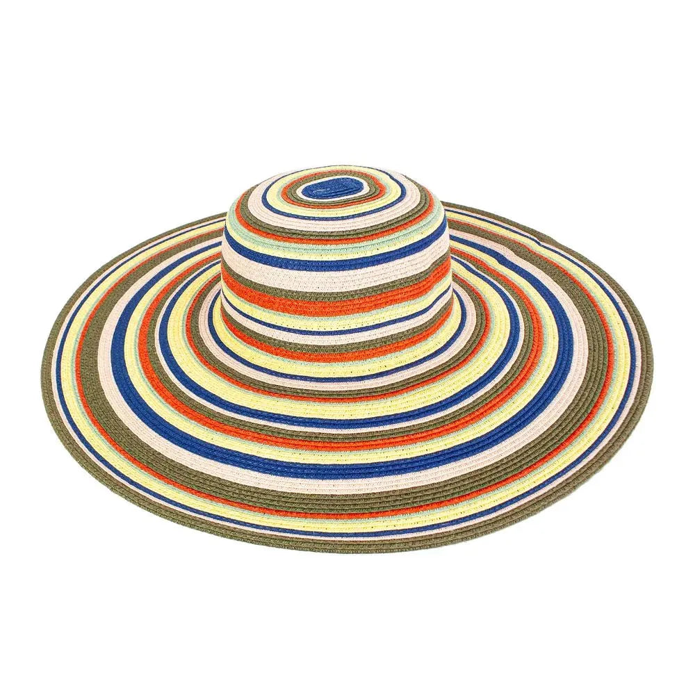 Women's wide brim straw sun hat by Peter Grimm Drew, multicolor headwear with a stylish, sun-shielding brim.