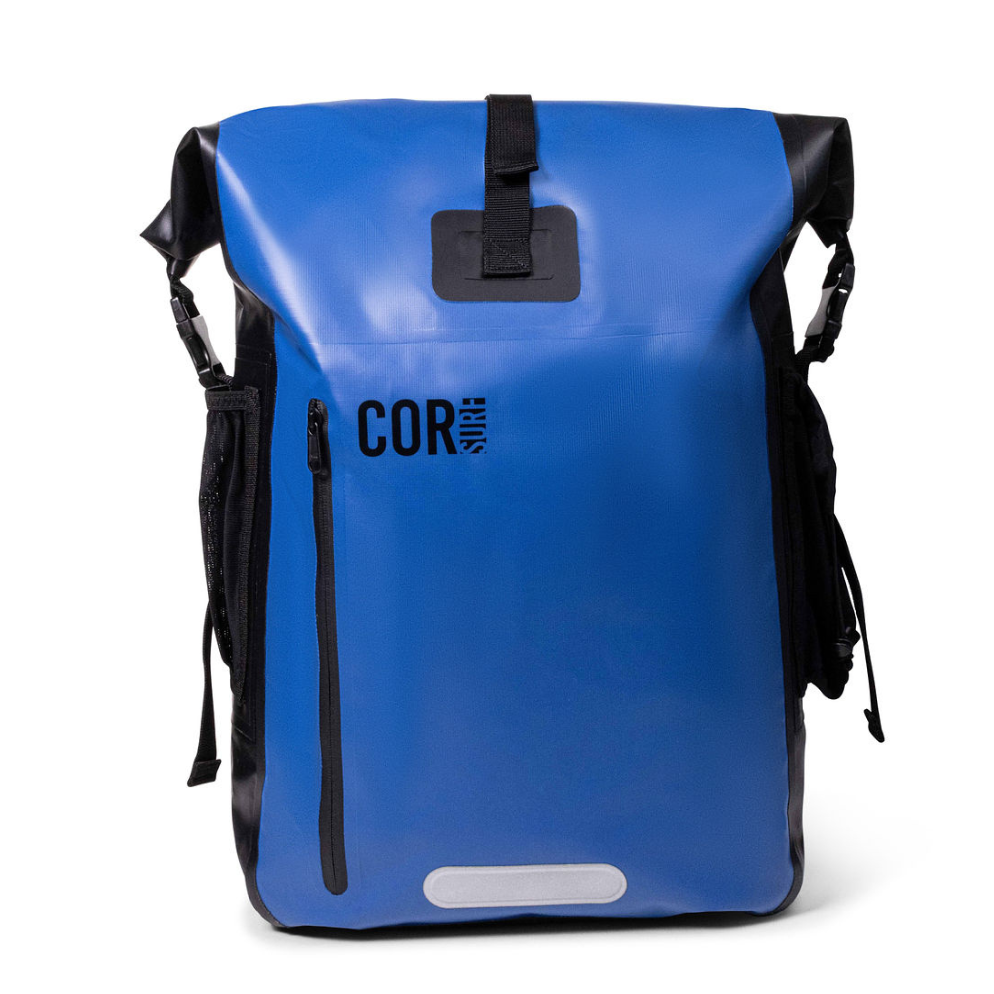 Blue COR Surf 40L waterproof dry bag backpack with adjustable straps and durable water-resistant material.