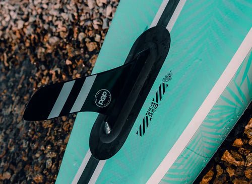 Backcountry Sportsman 11'0 Yacht Hopper paddleboard in mint, teak, and blue with a centered image showing the deck and design details.