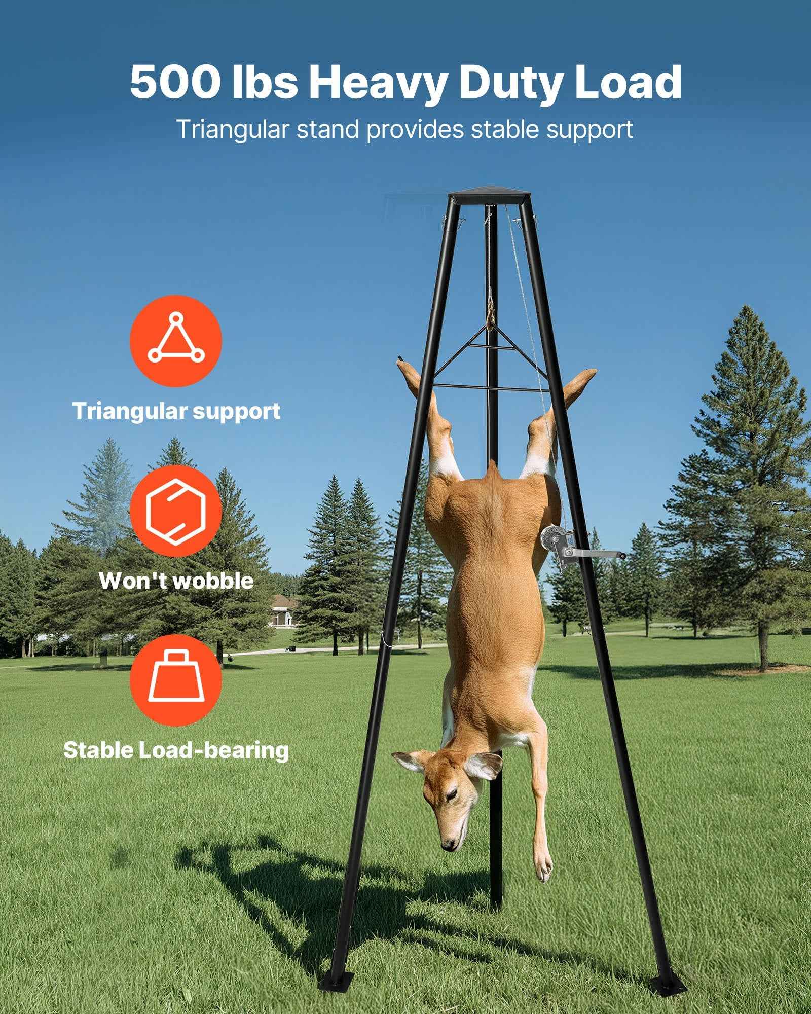 Tripod Deer Hoist, 500 Lbs Load Capacity, Hunting Game Hoist Winch Lift With Gambrel & Manual Winch, Hunting Game Skinning And Cleaning Accessory For Cleaning, Skinning, And Moving, Black - OVERLANDERS Outfitter