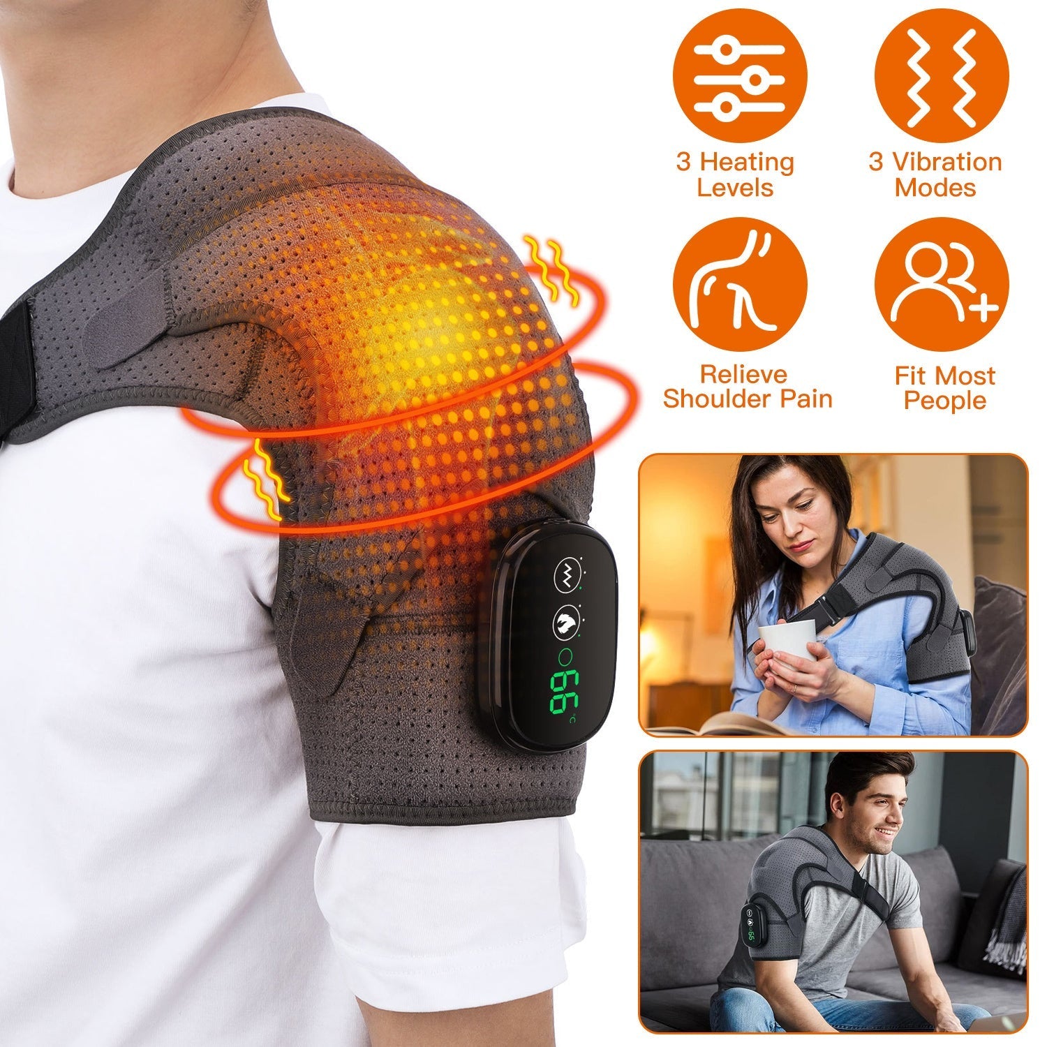 Cordless Shoulder Heating Pad Rechargeable Heated Shoulder Wrap MassagerÊShoulder Brace Supports with 3 Heating Levels 3 Vibration Modes for Left Righ - OVERLANDERS Outfitter