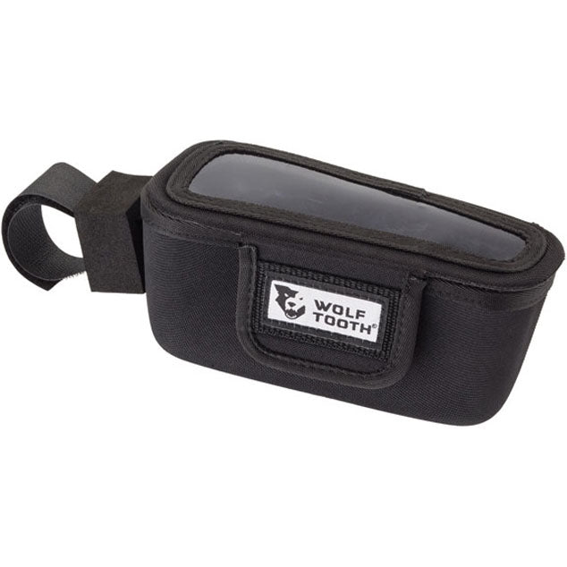 Wolf Tooth Components Mountain BarBag in black with clear top, designed for handlebar and stem use.