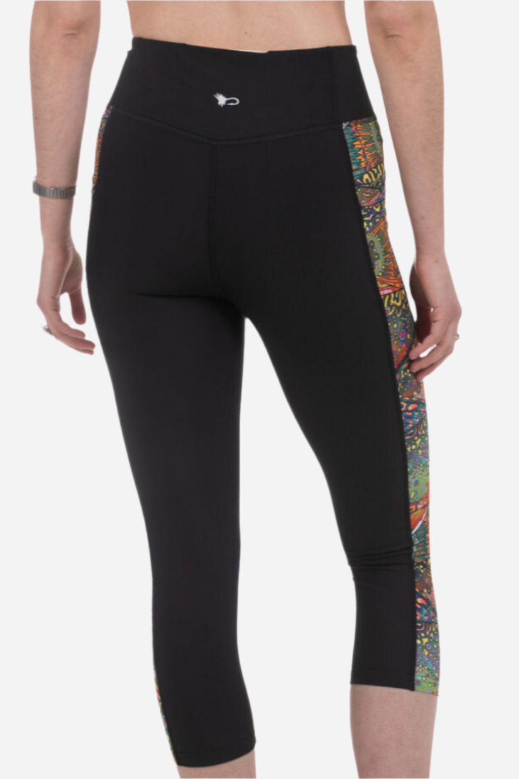 FisheWear Brookie Pocket Capri Leggings in black with side pockets, made of stretchy, comfortable fabric for active wear.