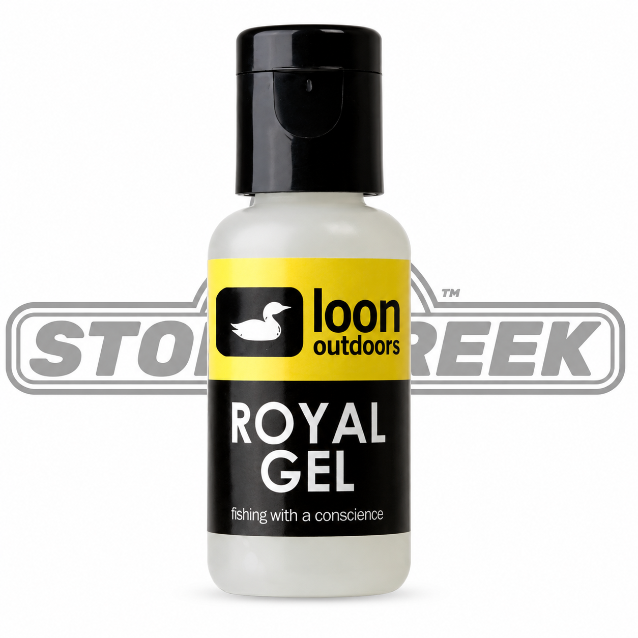 Loon™ Royal Gel™ Fly Floatant bottle with blue cap and label, used to keep fishing flies buoyant on the water.