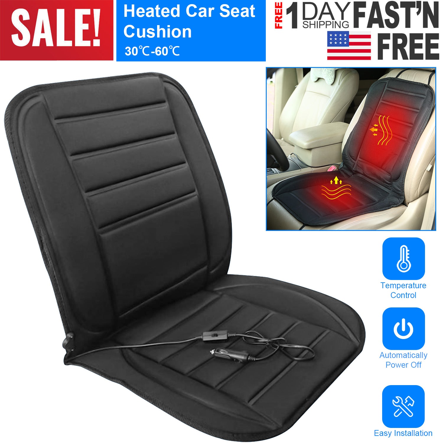 Heated Car Seat Cushion 12V Auto Seat Cover Warmer with Adjustable Temperature Controller for Cars Trucks Vans SUV - OVERLANDERS Outfitter