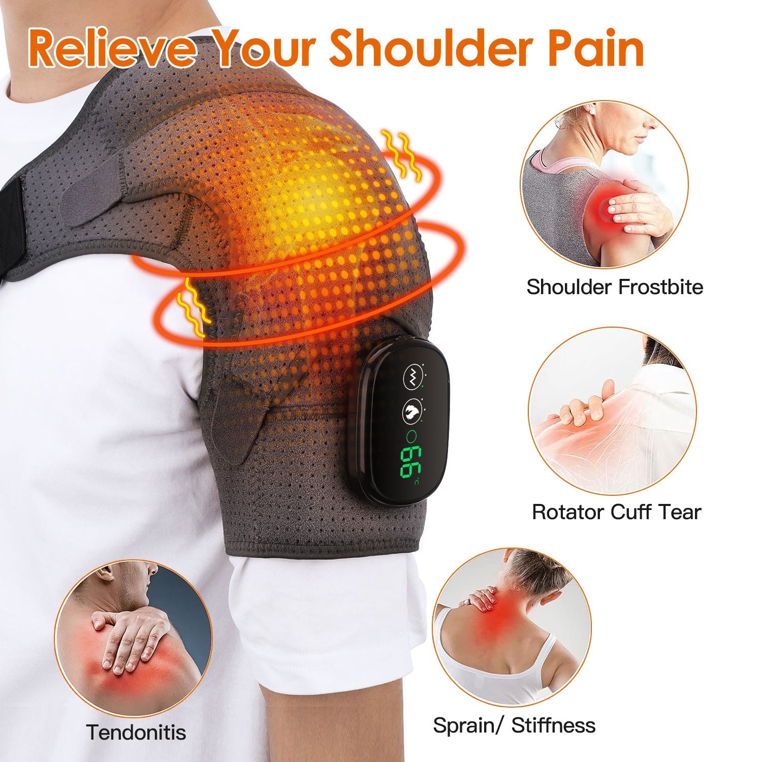 Cordless Shoulder Heating Pad Rechargeable Heated Shoulder Wrap MassagerÊShoulder Brace Supports with 3 Heating Levels 3 Vibration Modes for Left Righ - OVERLANDERS Outfitter
