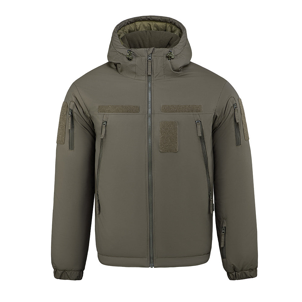 M-Tac Winter Jacket Alpha Gen.IV Pro Primaloft in black, featuring insulated design, high collar, and multiple pockets for outdoor wear.