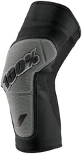 Gio's Outdoors Ridecamp Knee Guards in black and gray, medium size, providing body armor protection for cycling or outdoor activities.