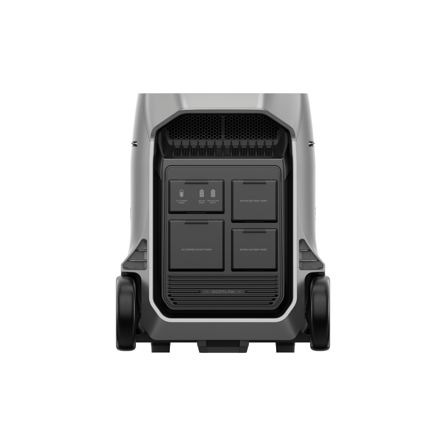 Green Vista Living EcoFlow DELTA Pro 3 portable power station with multiple outlets and solar charging capability.