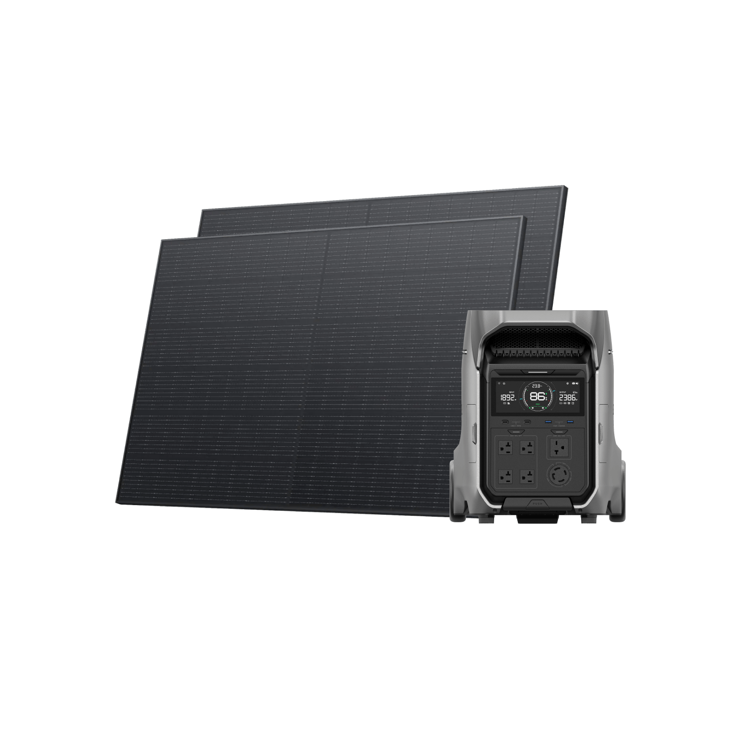 EcoFlow DELTA Pro 3 portable power station with rigid solar panel by Green Vista Living, ready for outdoor energy needs.